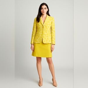 Bright Yellow Jacquard Leaf Print Blazer by Lafayette 148 Women’s Size 12 Preown